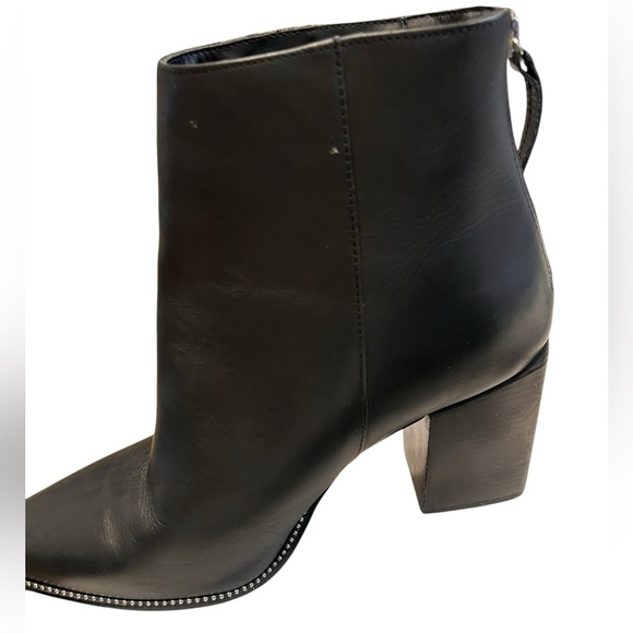 Steve Madden Olga Ankle Boots Size10 Block Heel Pointy Toe Black Genuine Leather - Picture 5 of 7